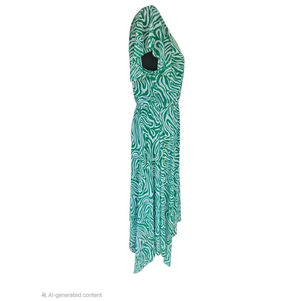 Harlow & Rose Emerald Green Handkerchief Hem Midi Dress Abstract Print Size S - Picture 6 of 11